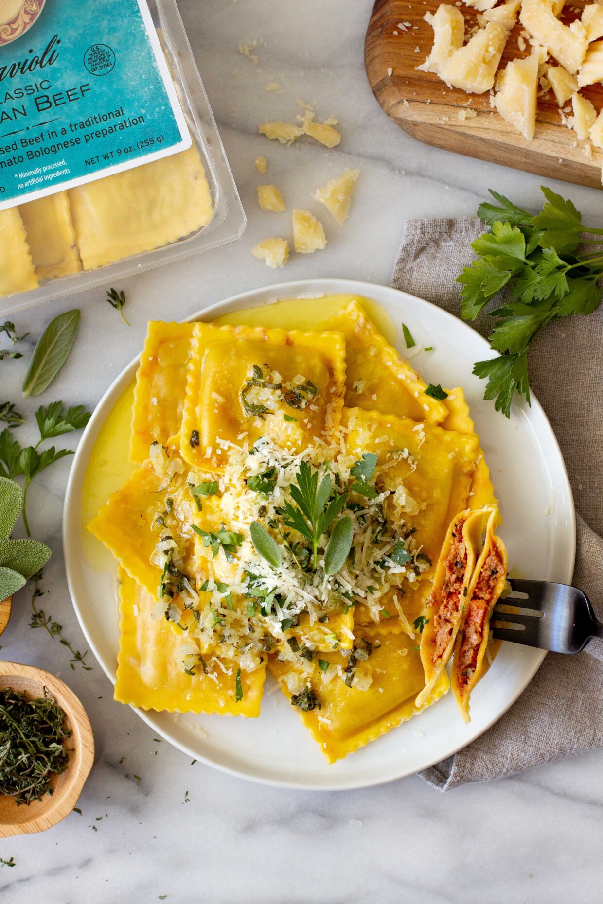 Classic Italian Beef Bolognese Ravioli with Aromatic Herbs