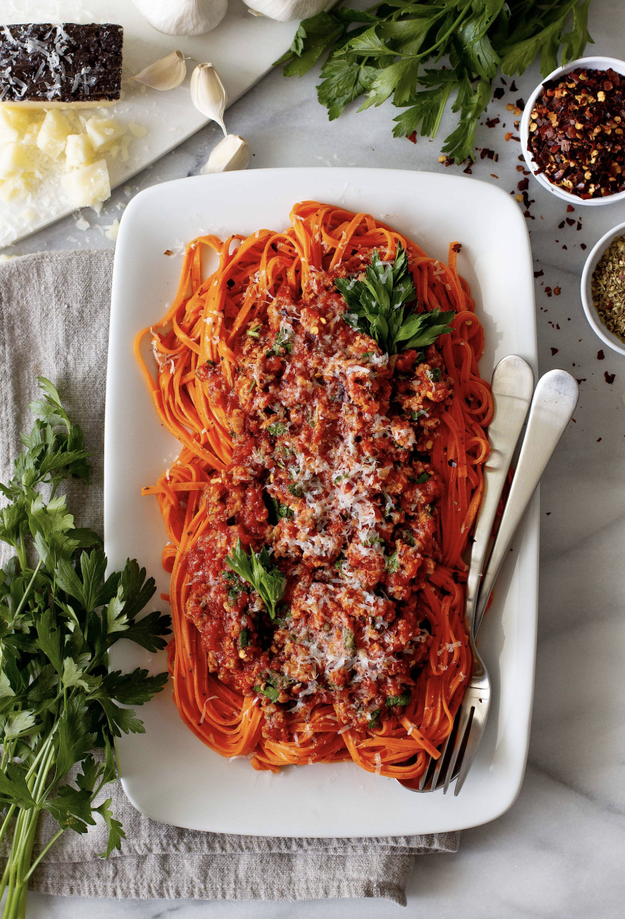 Hot Red Pepper Linguine with Calabrese Meat Sauce