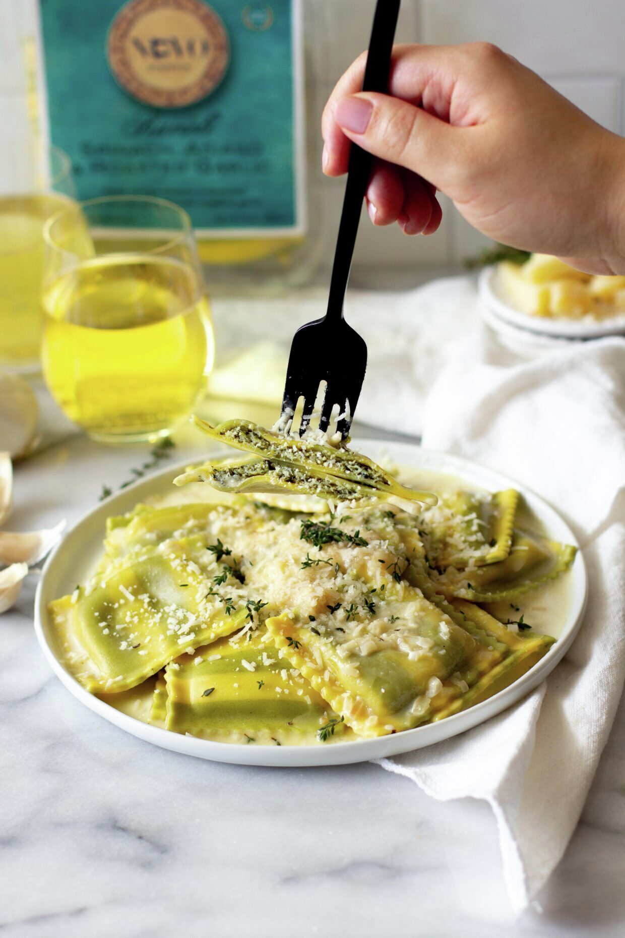 Spinach, Asiago & Roasted Garlic Ravioli