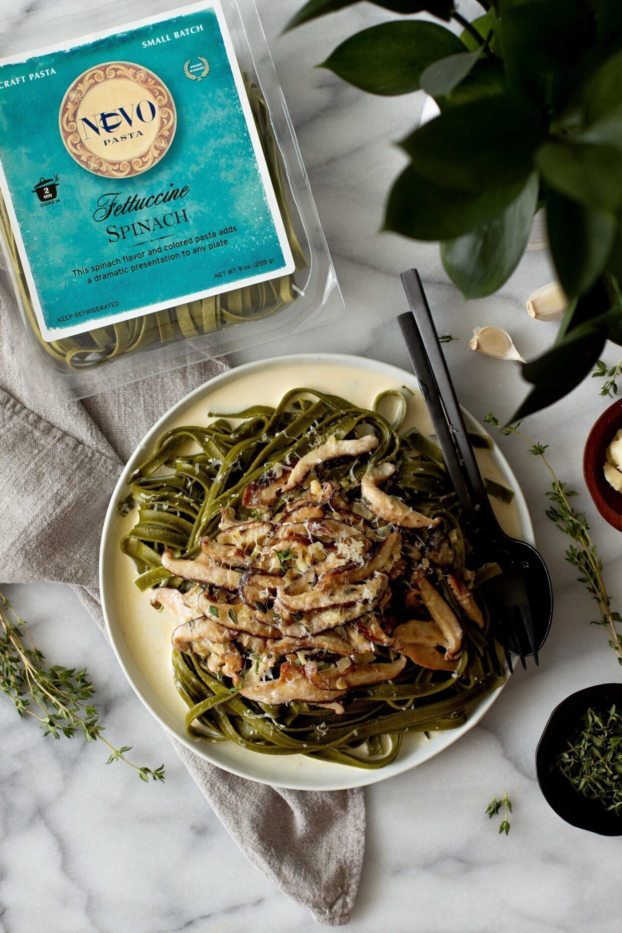 Spinach Fettuccine with Wild Mushroom Cream Sauce