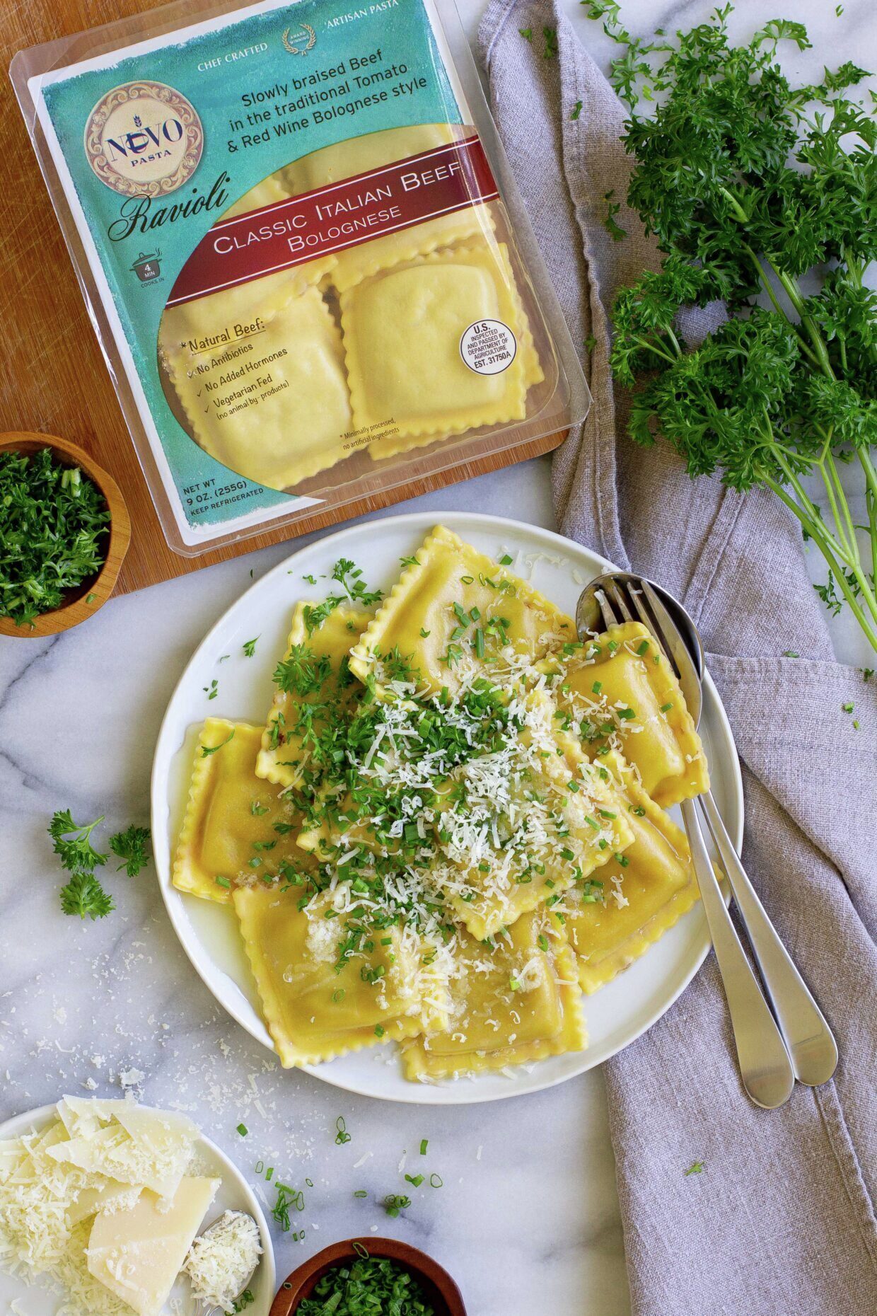 Classic Italian Beef Bolognese Ravioli with Butter, Fresh Herbs and Parmigiano Reggiano