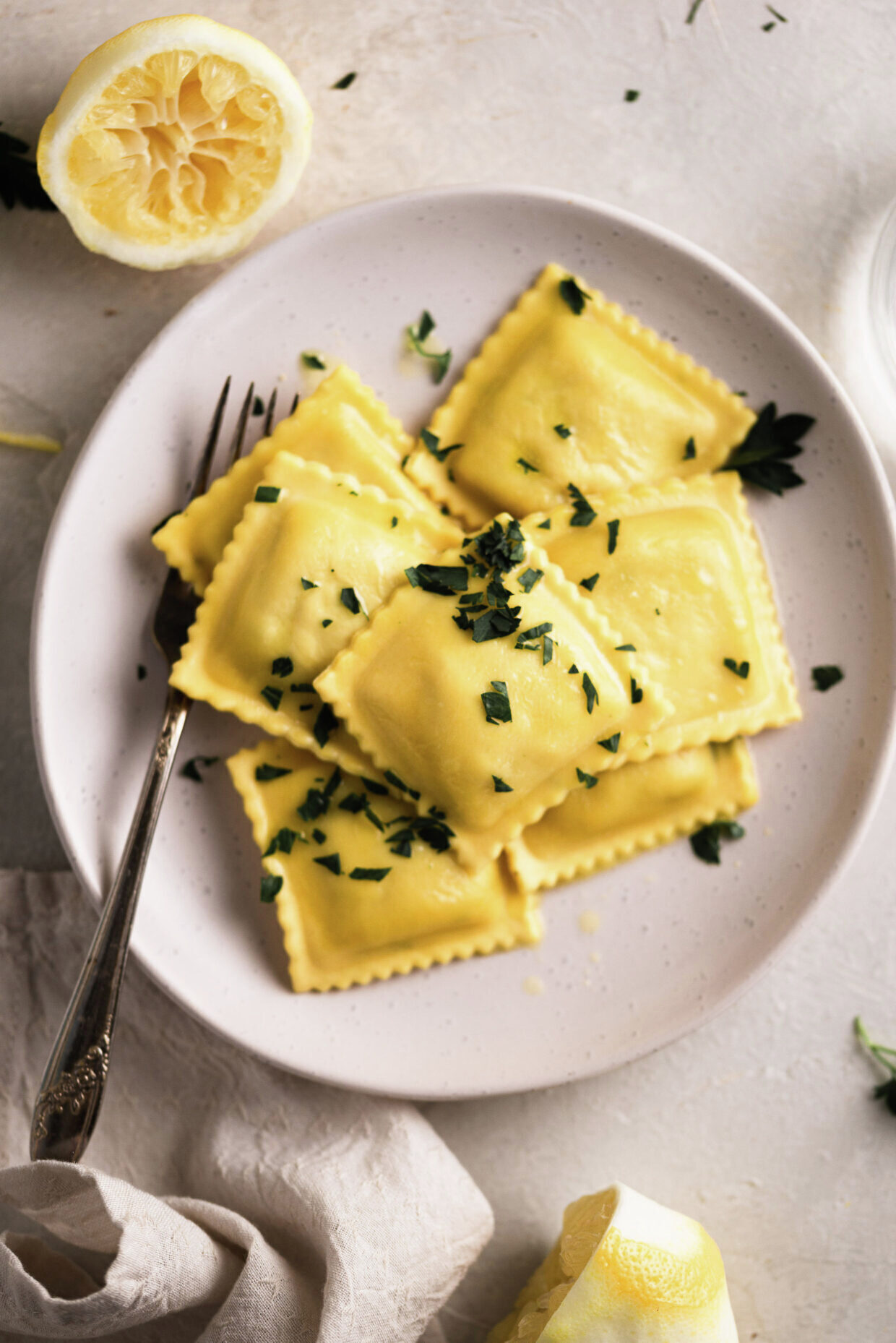 Chicken Florentine Ravioli with Olive Oil, Lemon and Parsley