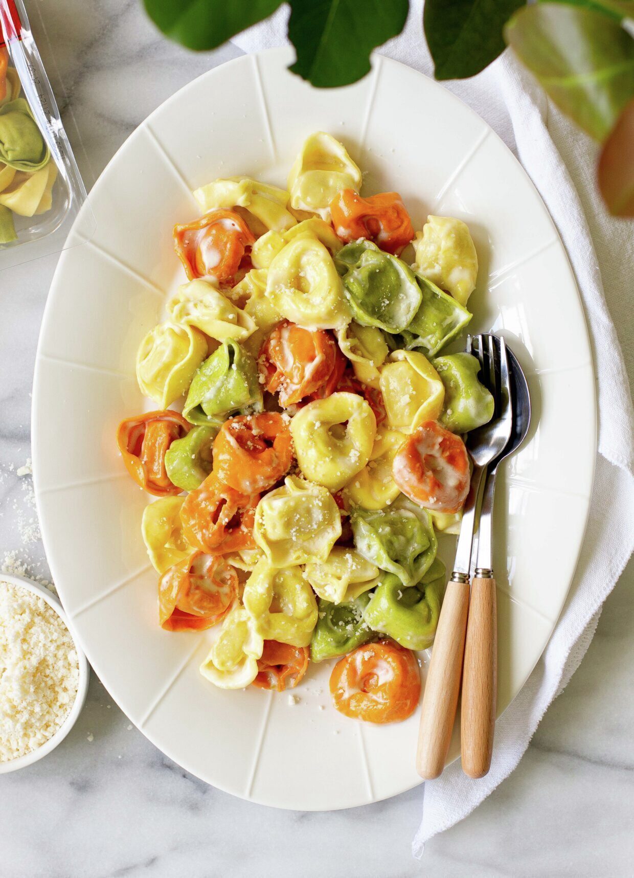 Tri Color Mozzarella and Herb Tortellini with Parmigiano Cream