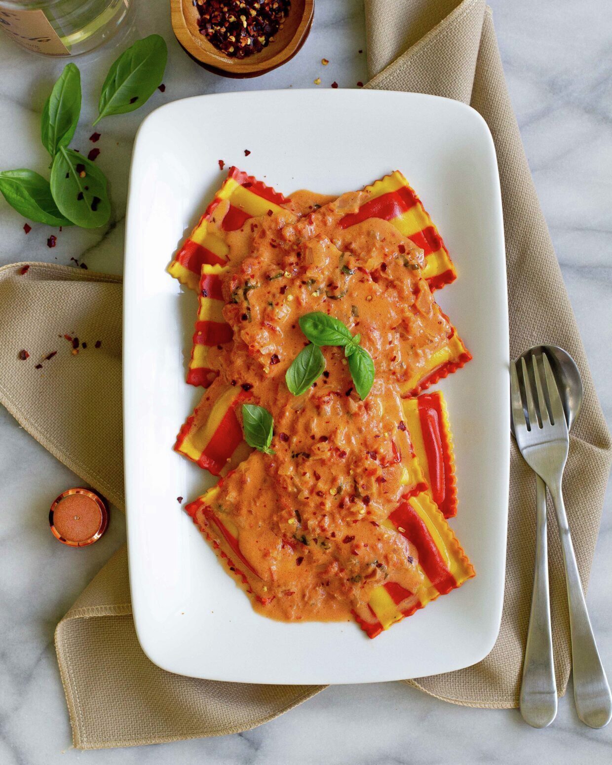 Crab and Lobster Ravioli with Vodka Sauce