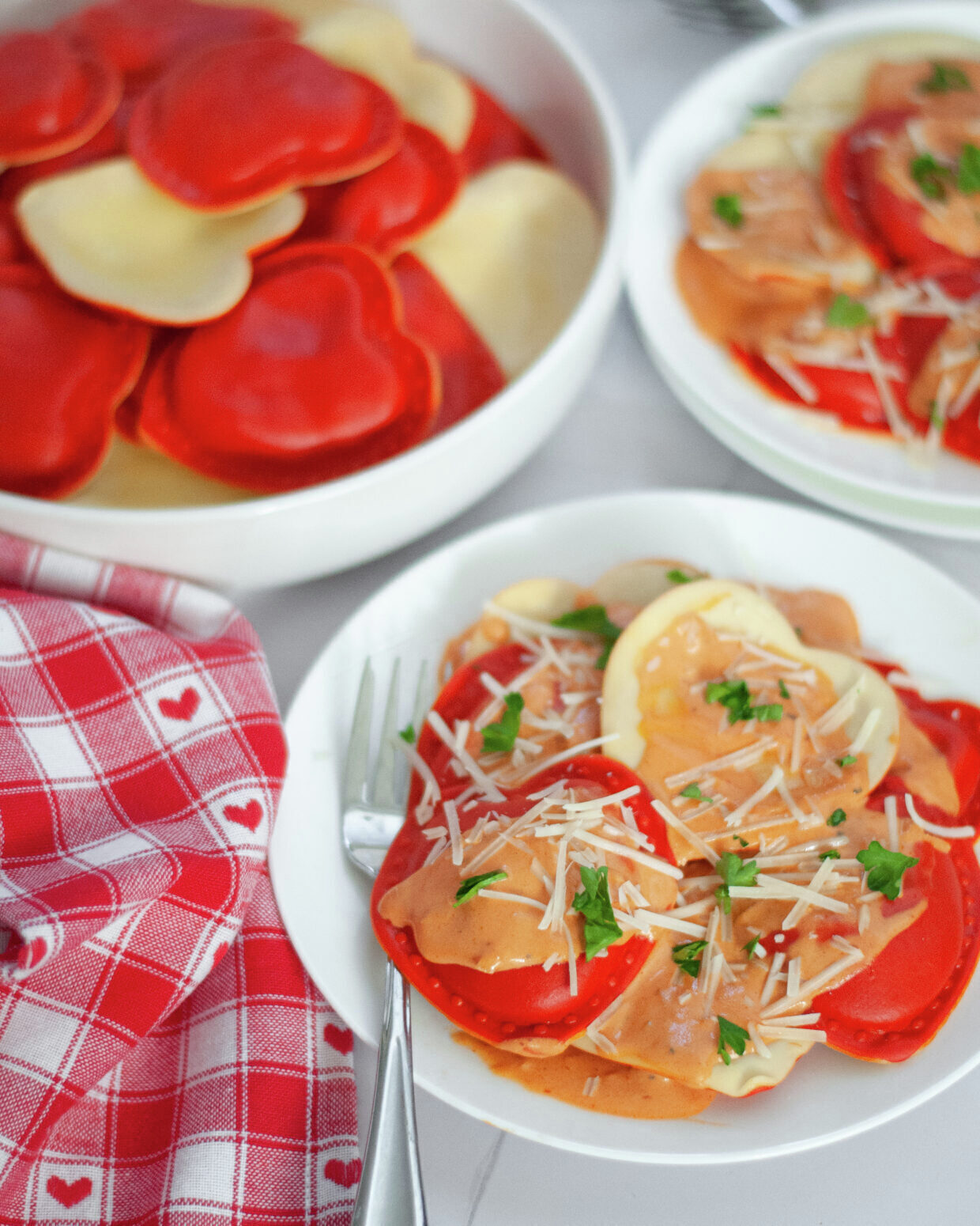 Valentine’s Day Hearts Ravioli with Vodka Sauce