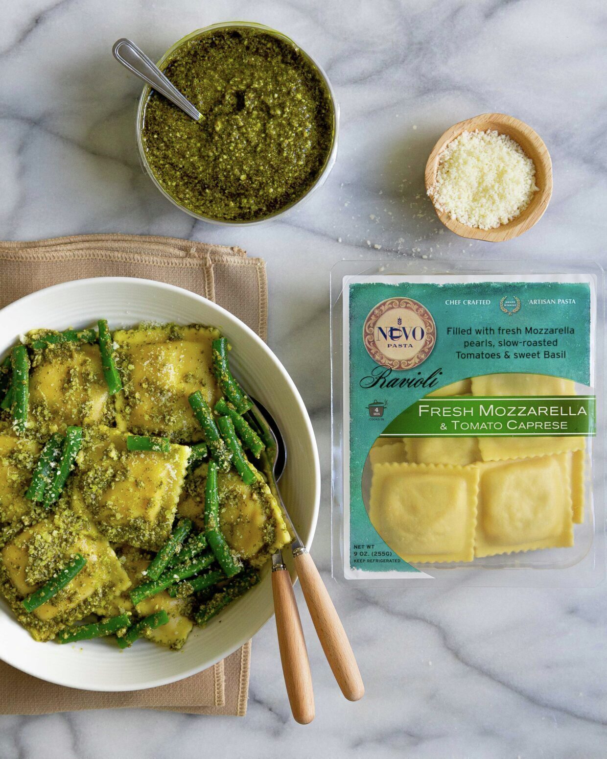 Mozzarella & Tomato Caprese Ravioli with Pesto