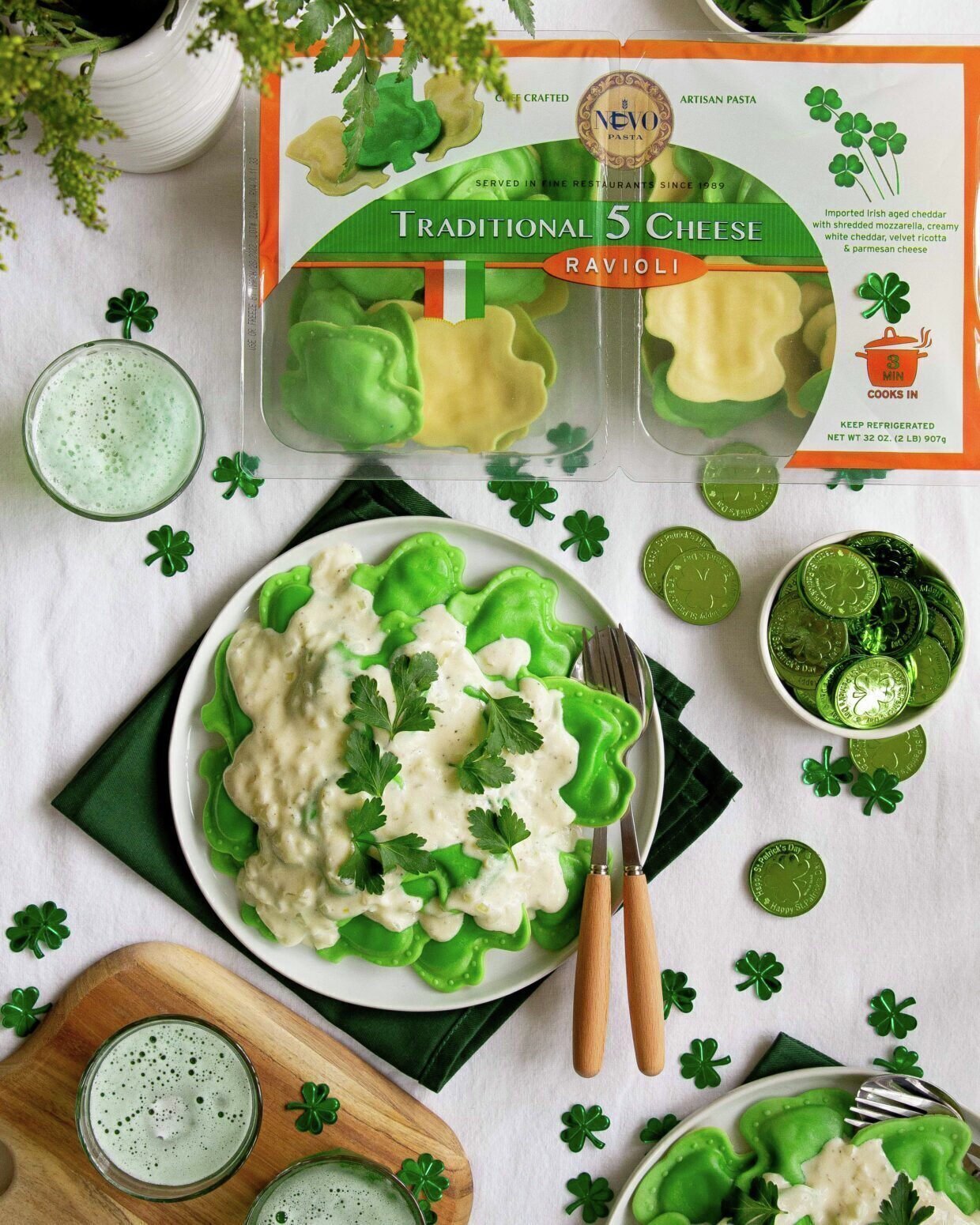 Shamrock Ravioli With Irish Cheddar Sauce