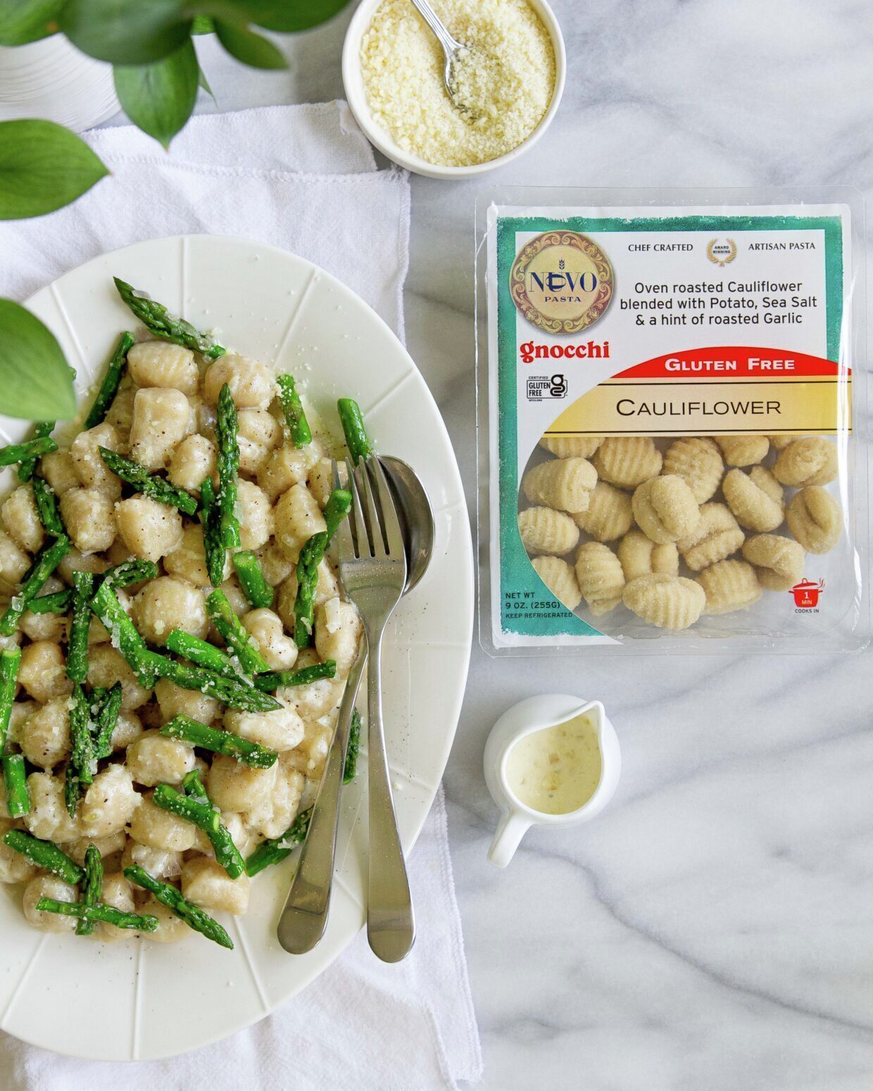 Cauliflower Gnocchi with Sauteed Asparagus