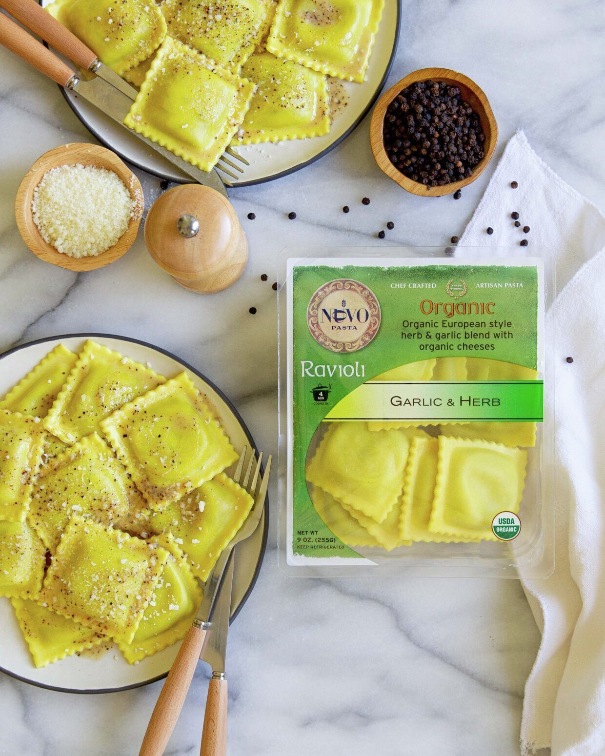 Organic Garlic and Herb Ravioli with Cacio e Pepe Sauce