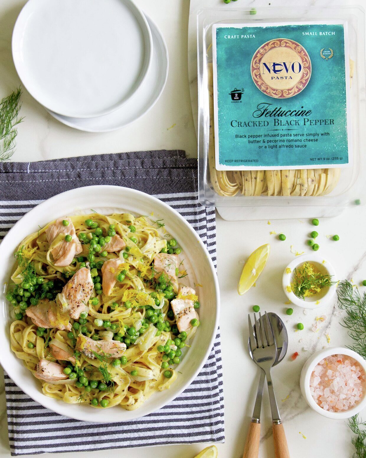 Cracked Black Pepper Fettuccine With Salmon and Lemon Zest