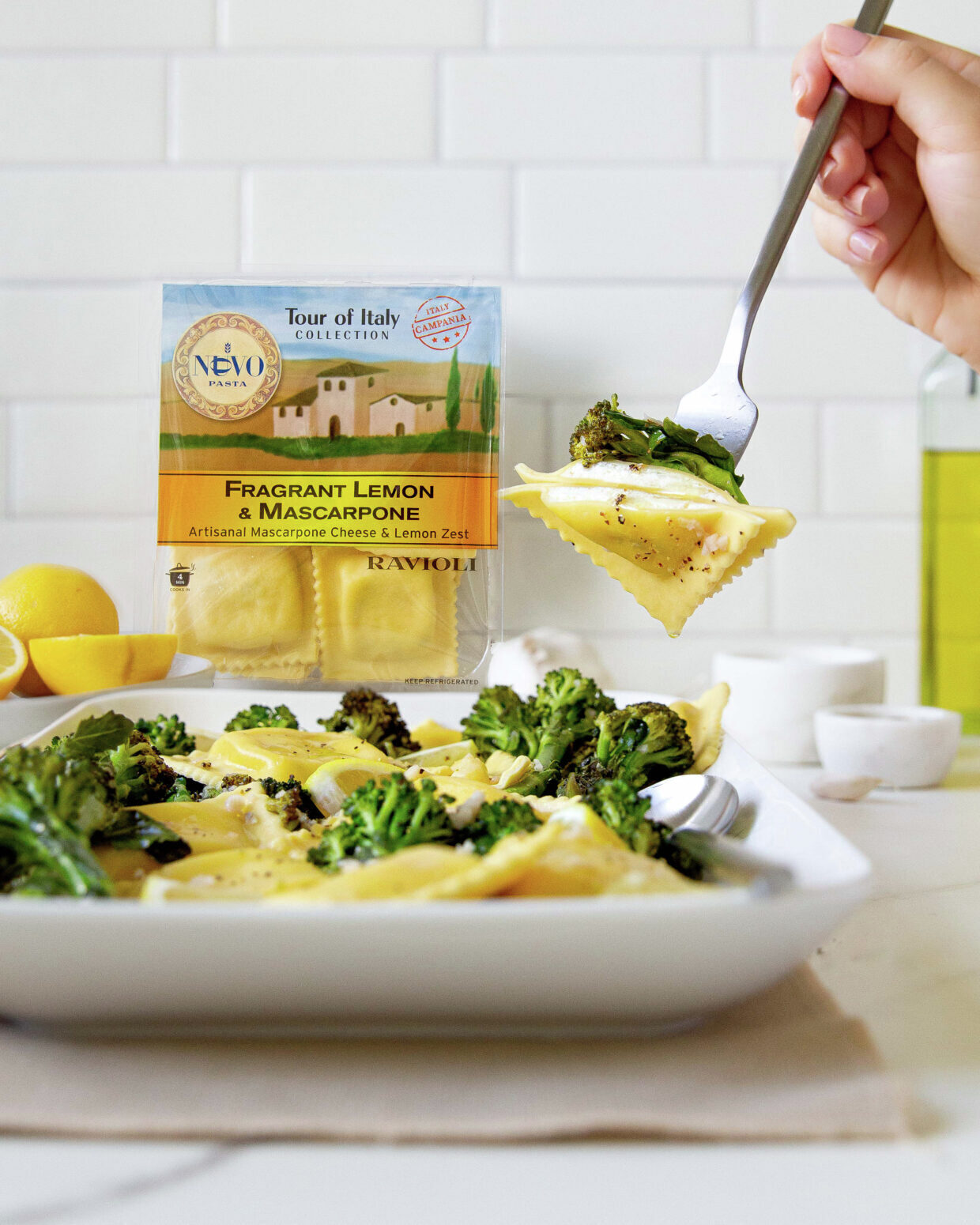 Pan-seared Broccolini with Fragrant Lemon & Mascarpone Ravioli