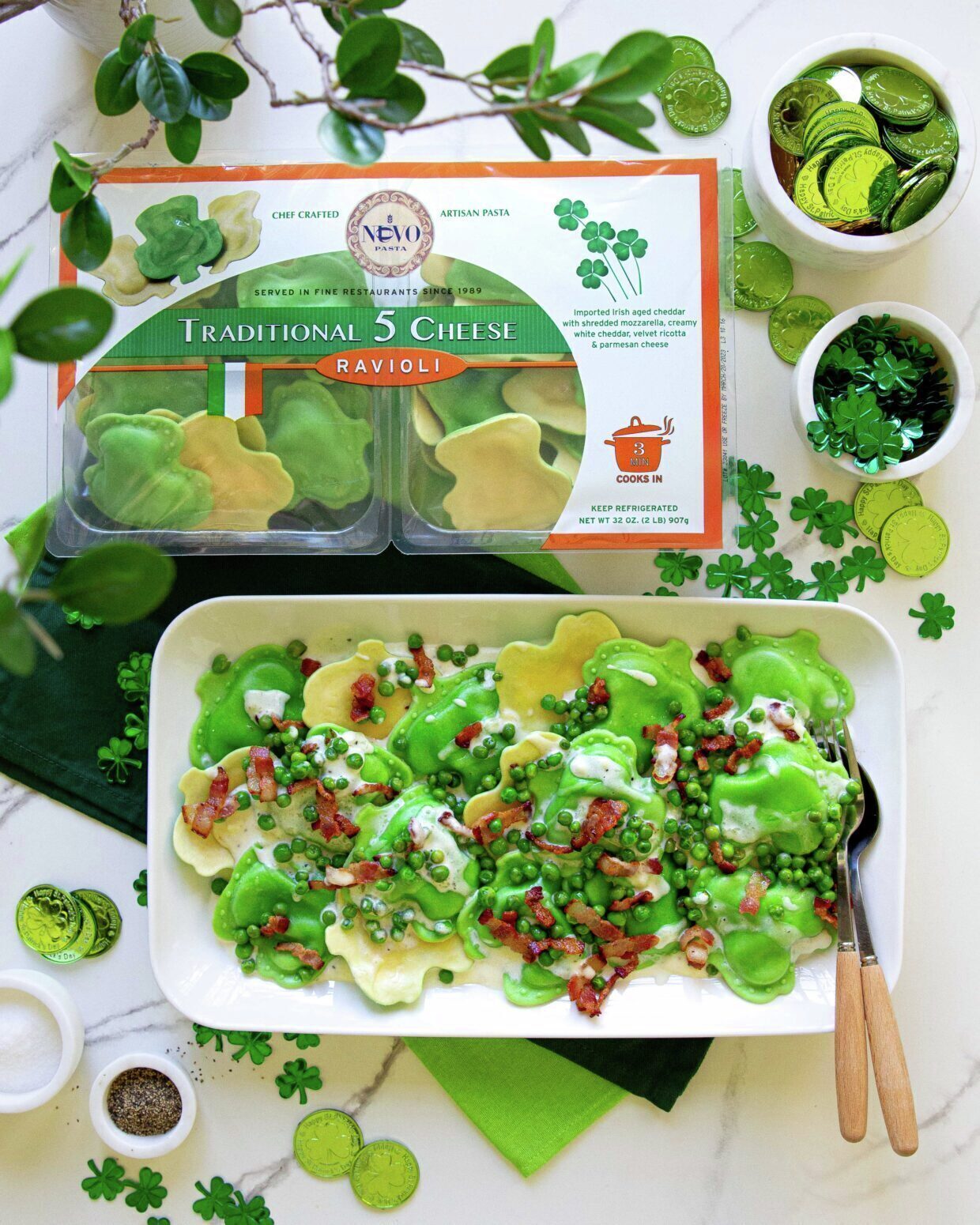 Nuovo Shamrock Ravioli With Bacon and Green Peas