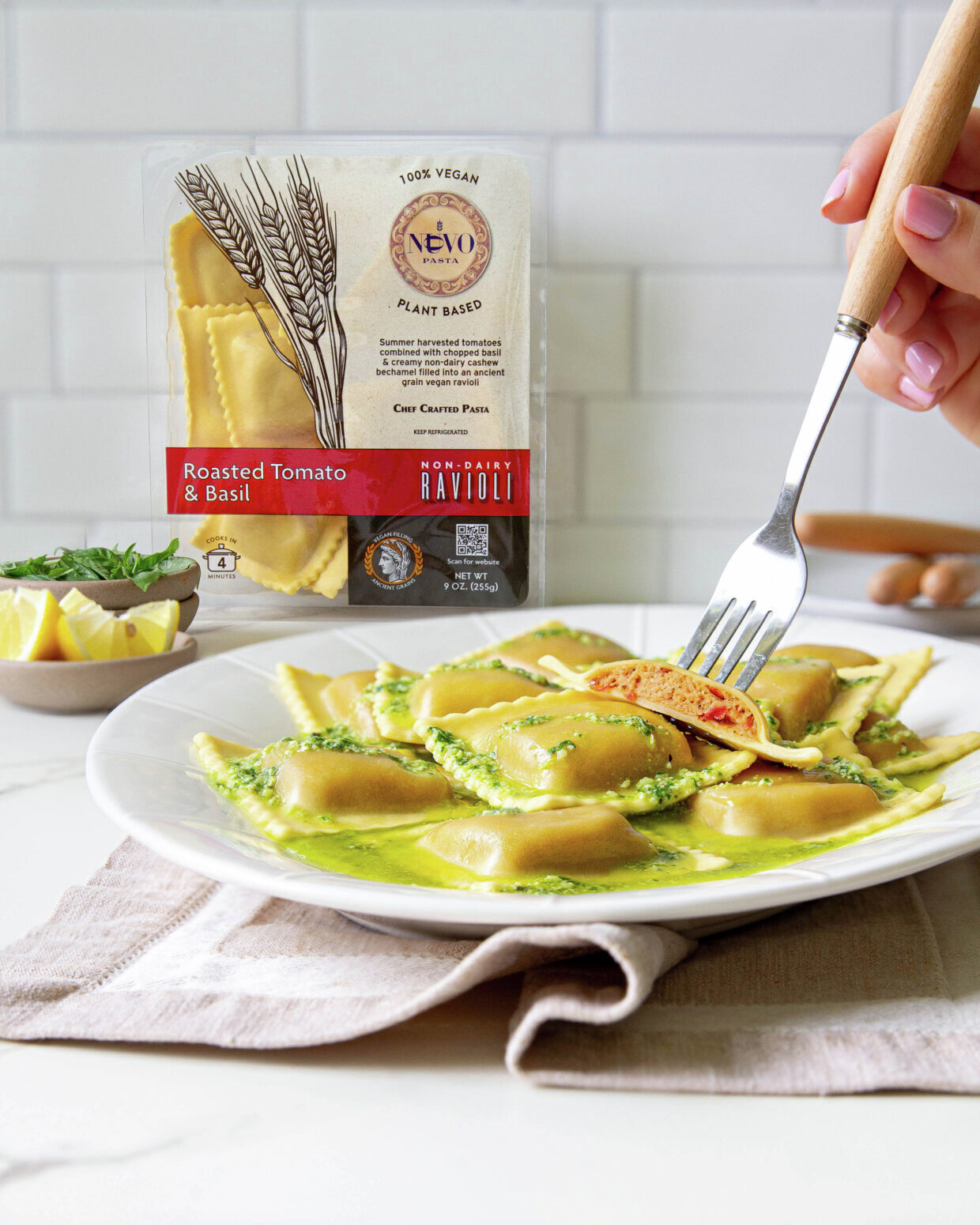 Vegan Tomato & Basil Ravioli with Vegan Pesto