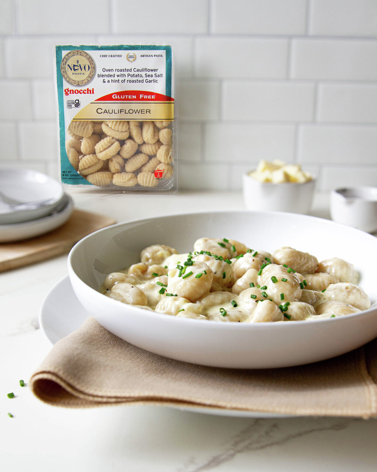 Cauliflower Gnocchi with White Cheddar Cream Sauce