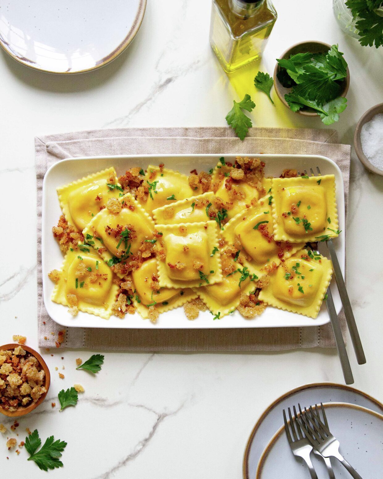 Calabrian Pepper and Smoked Mozzarella Ravioli with Muddica