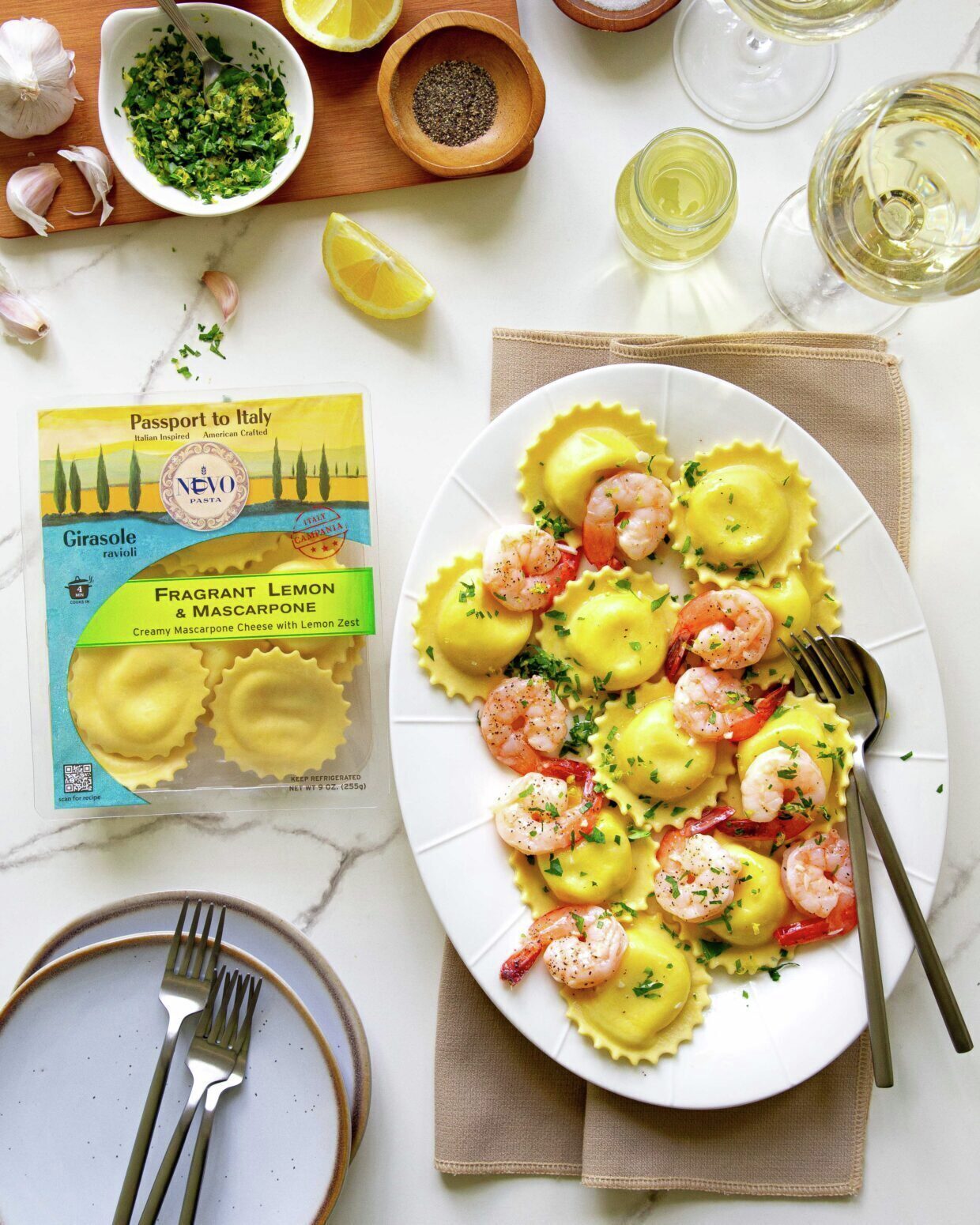 Fragrant Lemon & Mascarpone Ravioli with Pan-Seared Shrimp