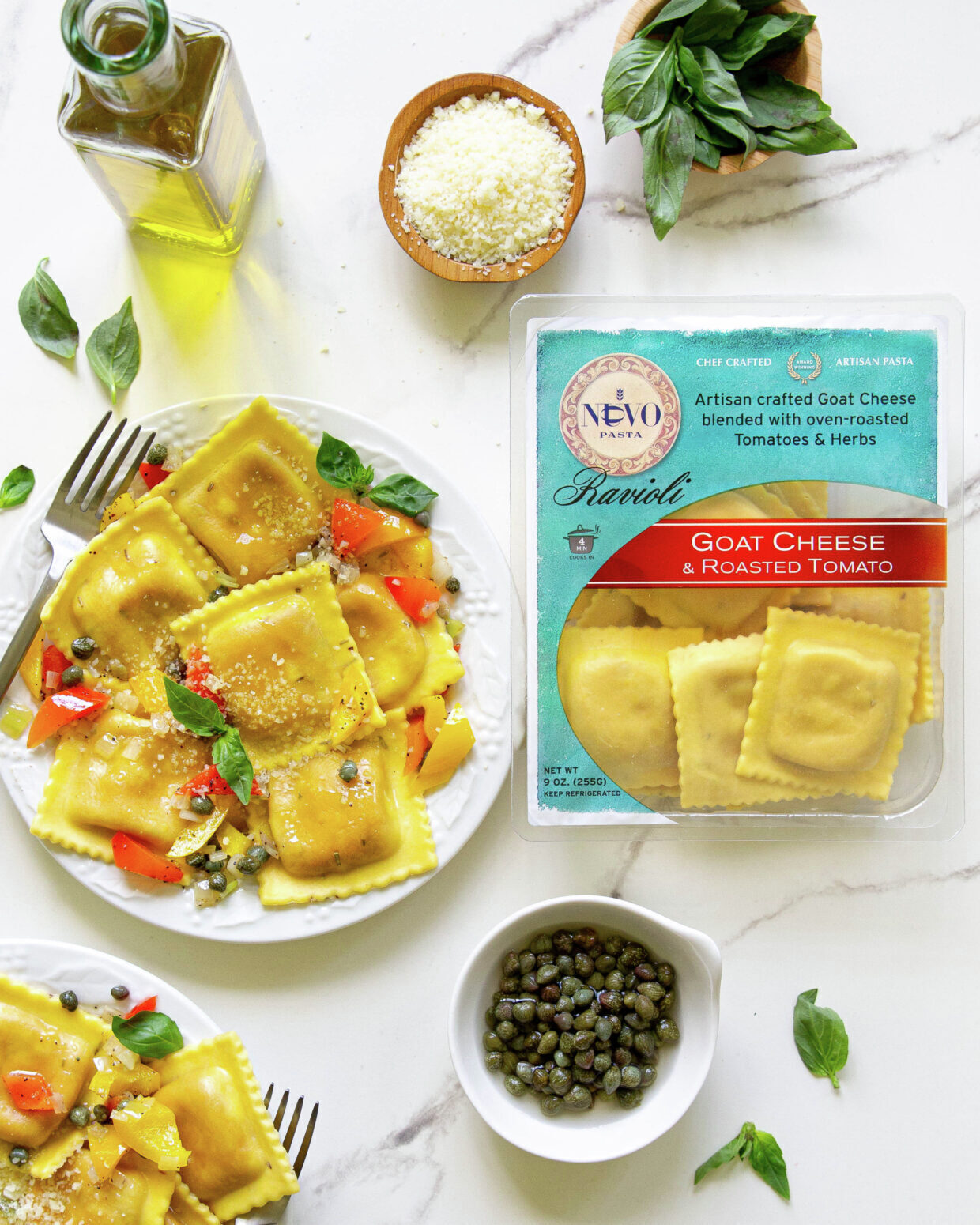 Goat Cheese & Roasted Tomato Ravioli with Sweet Pepper Sauce