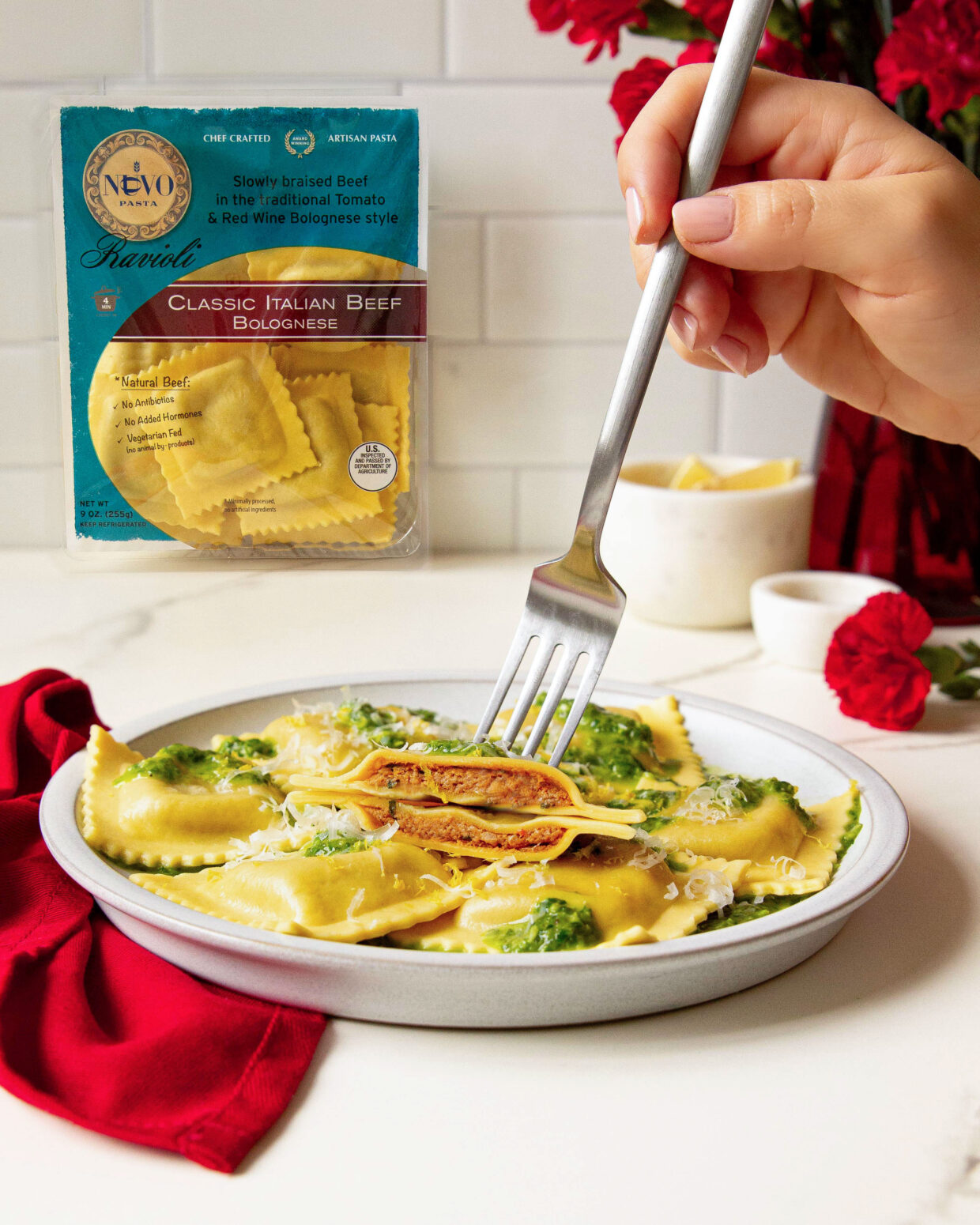 CLASSIC ITALIAN BEEF BOLOGNESE RAVIOLI  WITH AROMATIC LEMON-HERB SAUCE