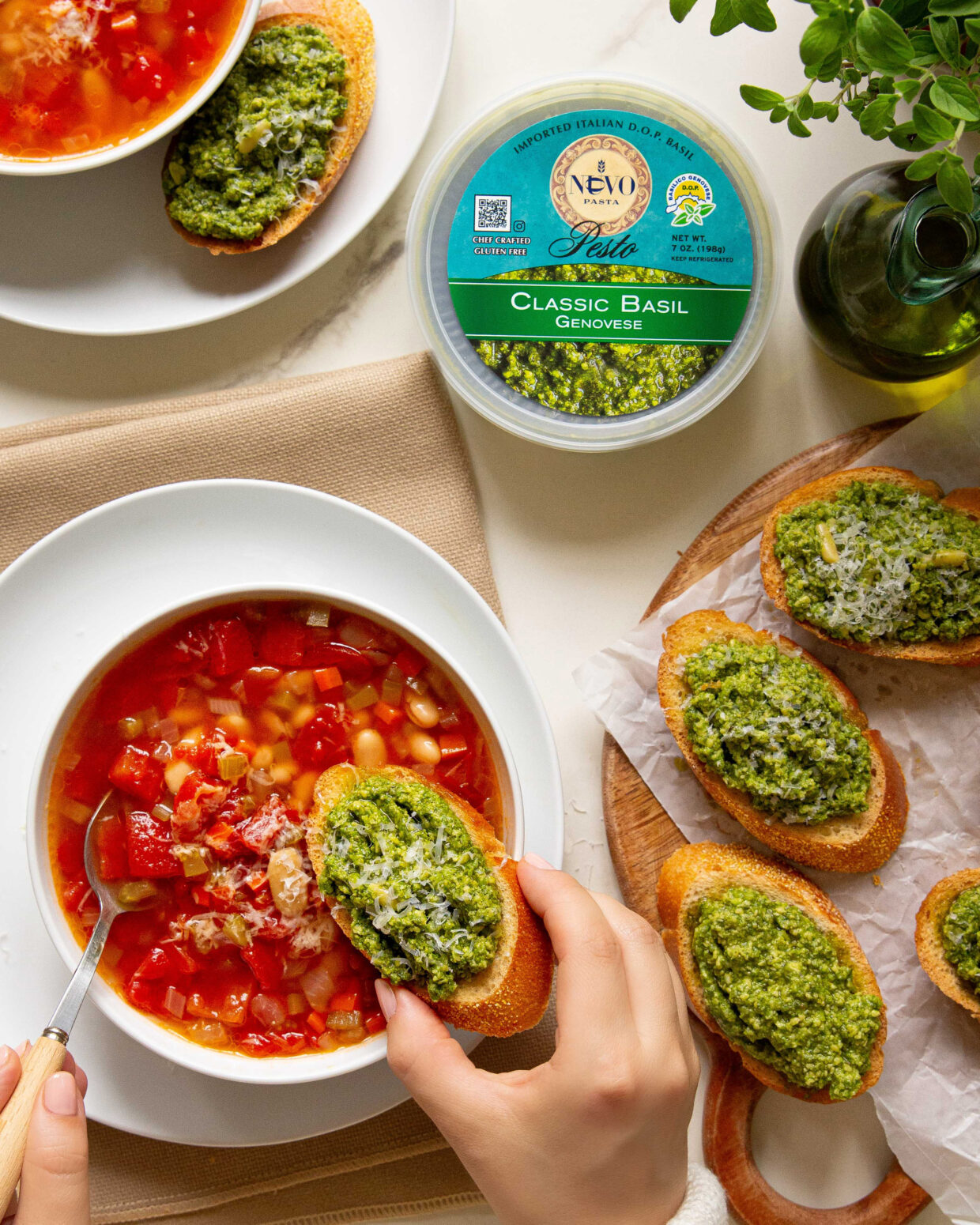 MINESTRONE WITH PESTO CROSTINI